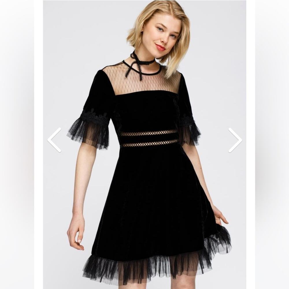 Nurode black mesh velvet ruffle dress‎ size Small NWT goth victorian feminine